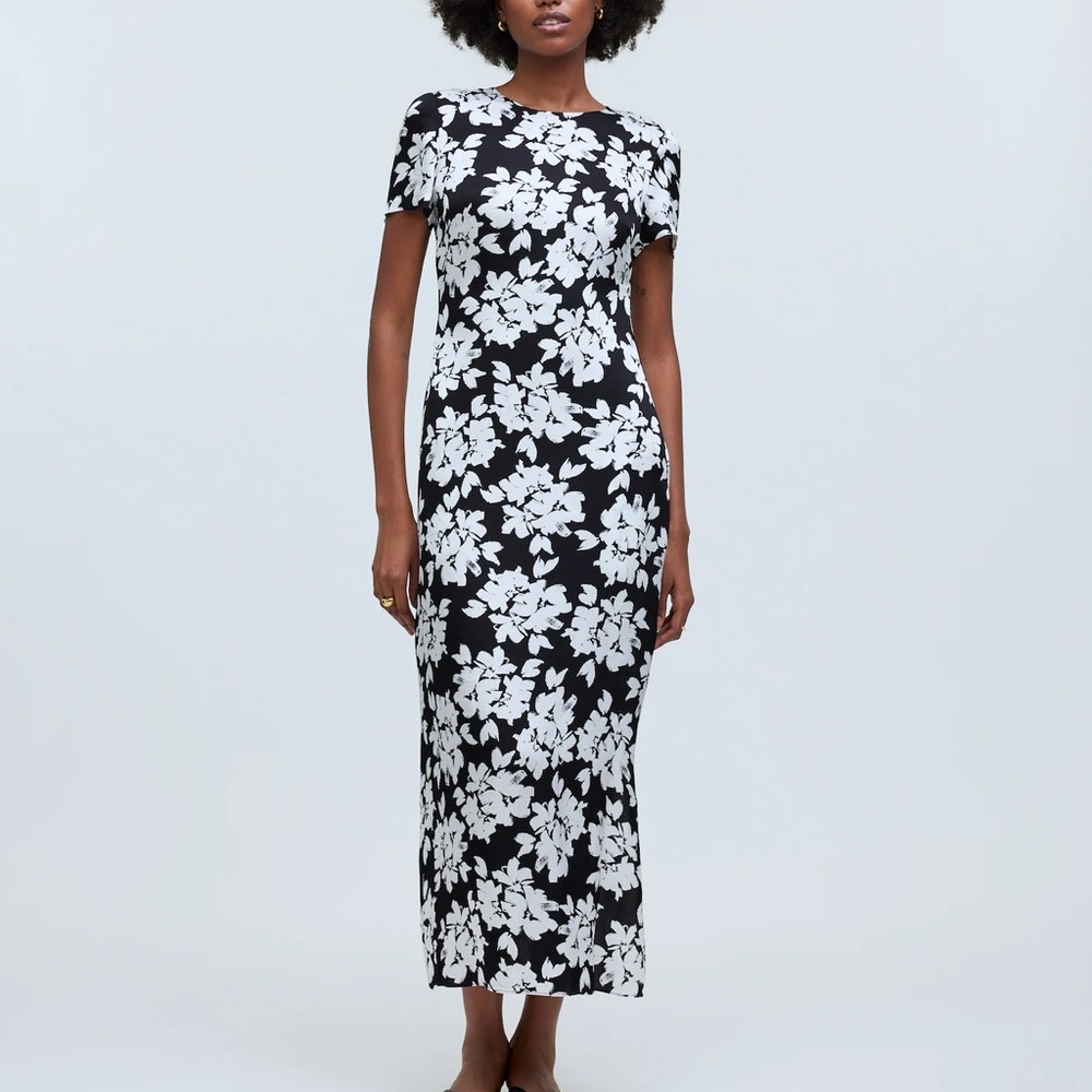 Madewell Maxi T-Shirt Dress in Floral Hammered Satin in Lucia Floral size 2